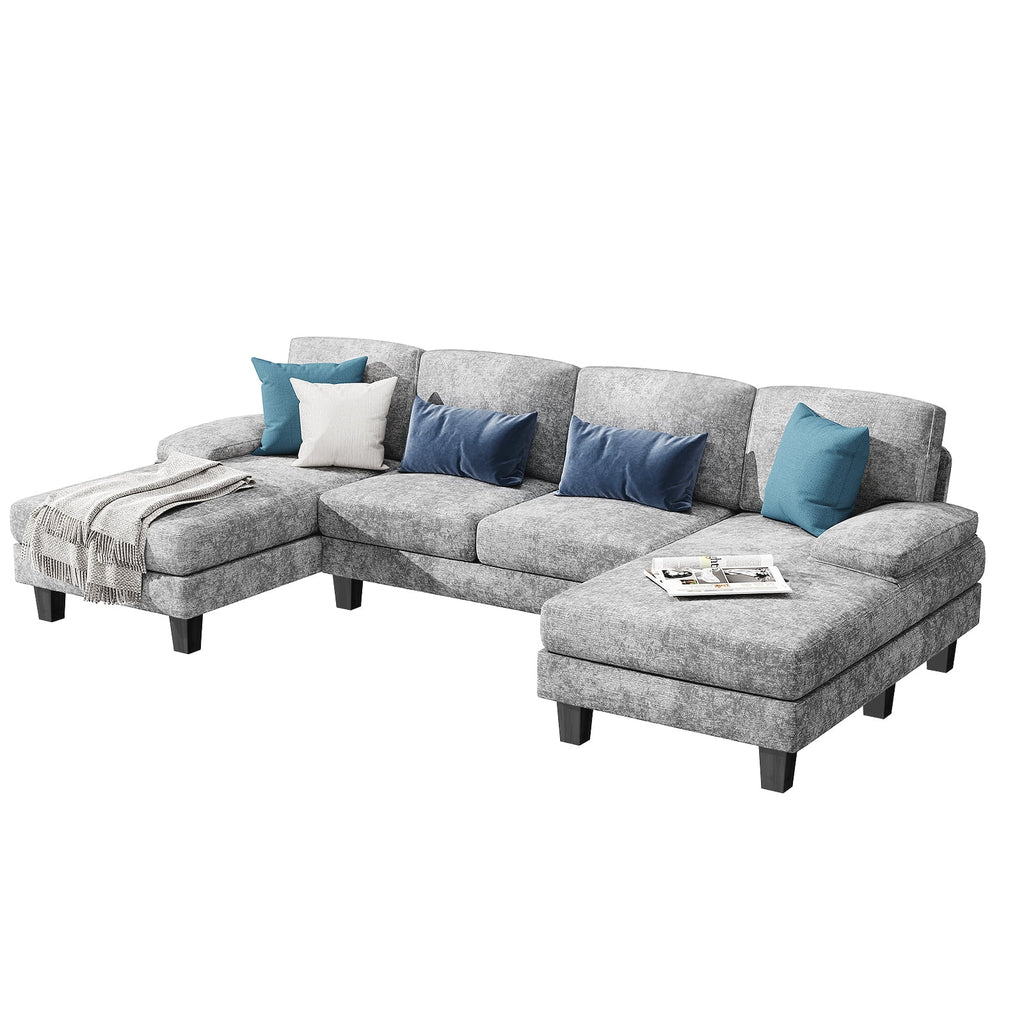 Furmax Chenille U Shaped Sectional Sofa, Gray