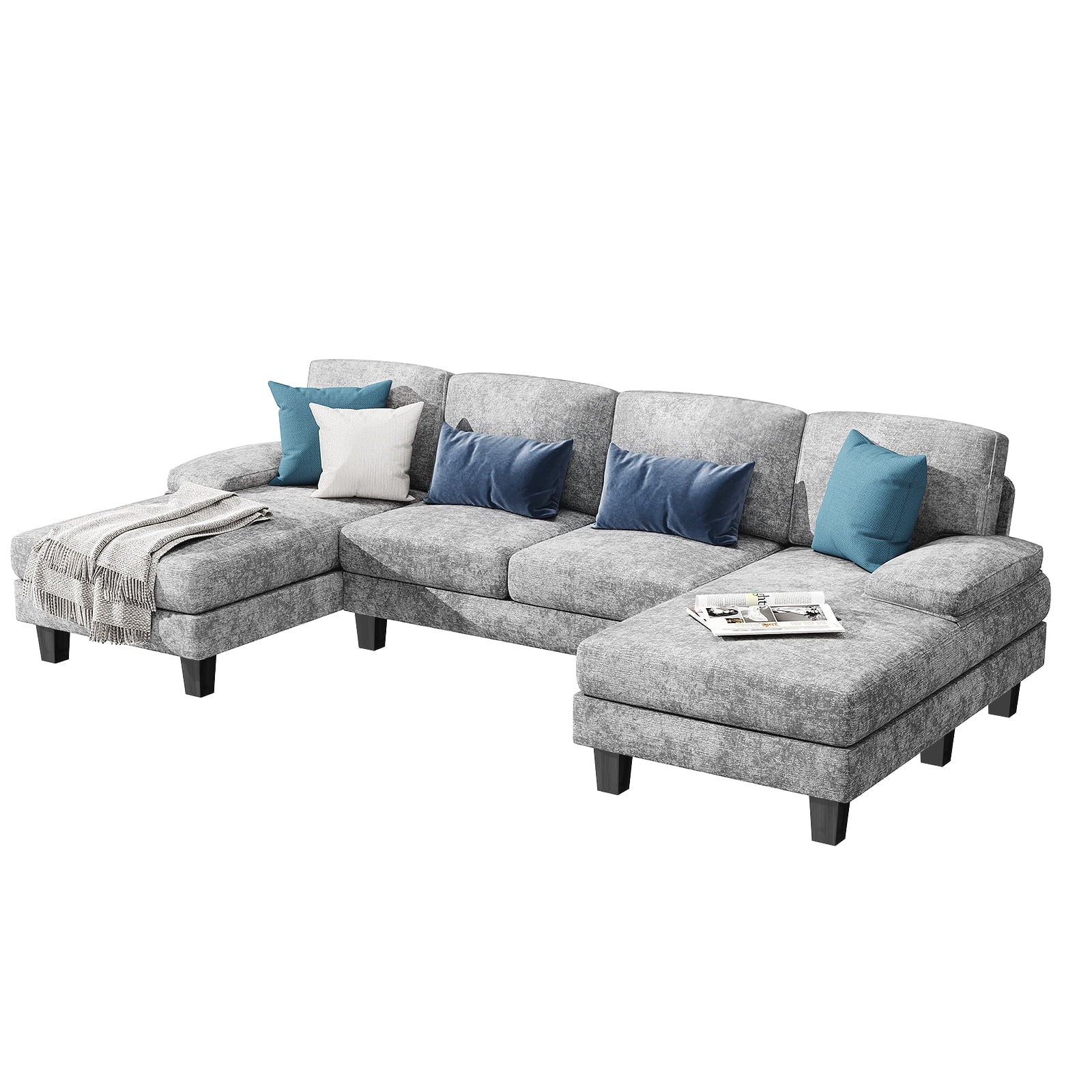 Furmax Chenille U Shaped Sectional Sofa, Gray