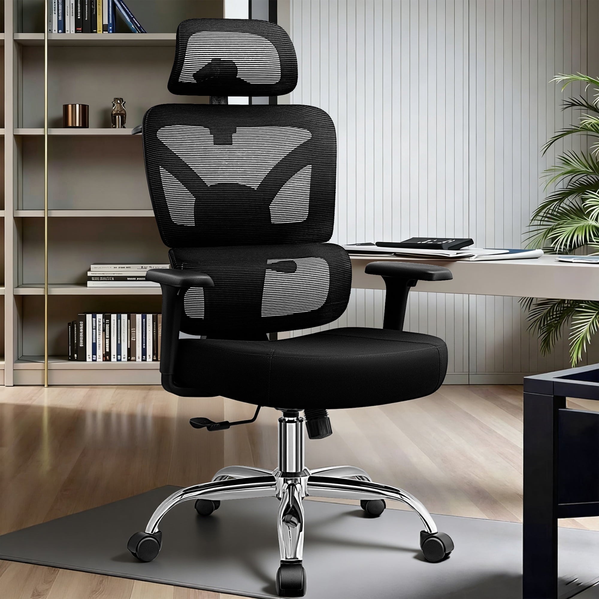 COOLHUT Ergonomic Mesh Office Chair with Footrest, Big and Tall Computer Desk Chair with Adjustable Lumbar Support, Headrest and Armrest, High Back Home Office Chair for Workspace, 300LBS, Black