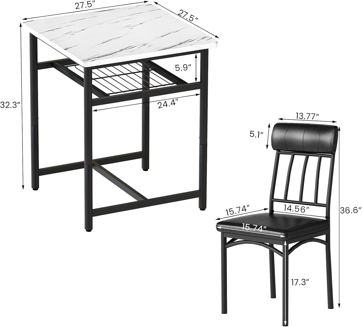 Lamerge 4 Person Dining Table Set, Wooden Dining Table 5 Piece Set with 4 Oak Metal Frame Chairs, Space Saving, Suitable for Apartments, Small Spaces, Kitchens, Breakfast Corners, Espresso Wood C