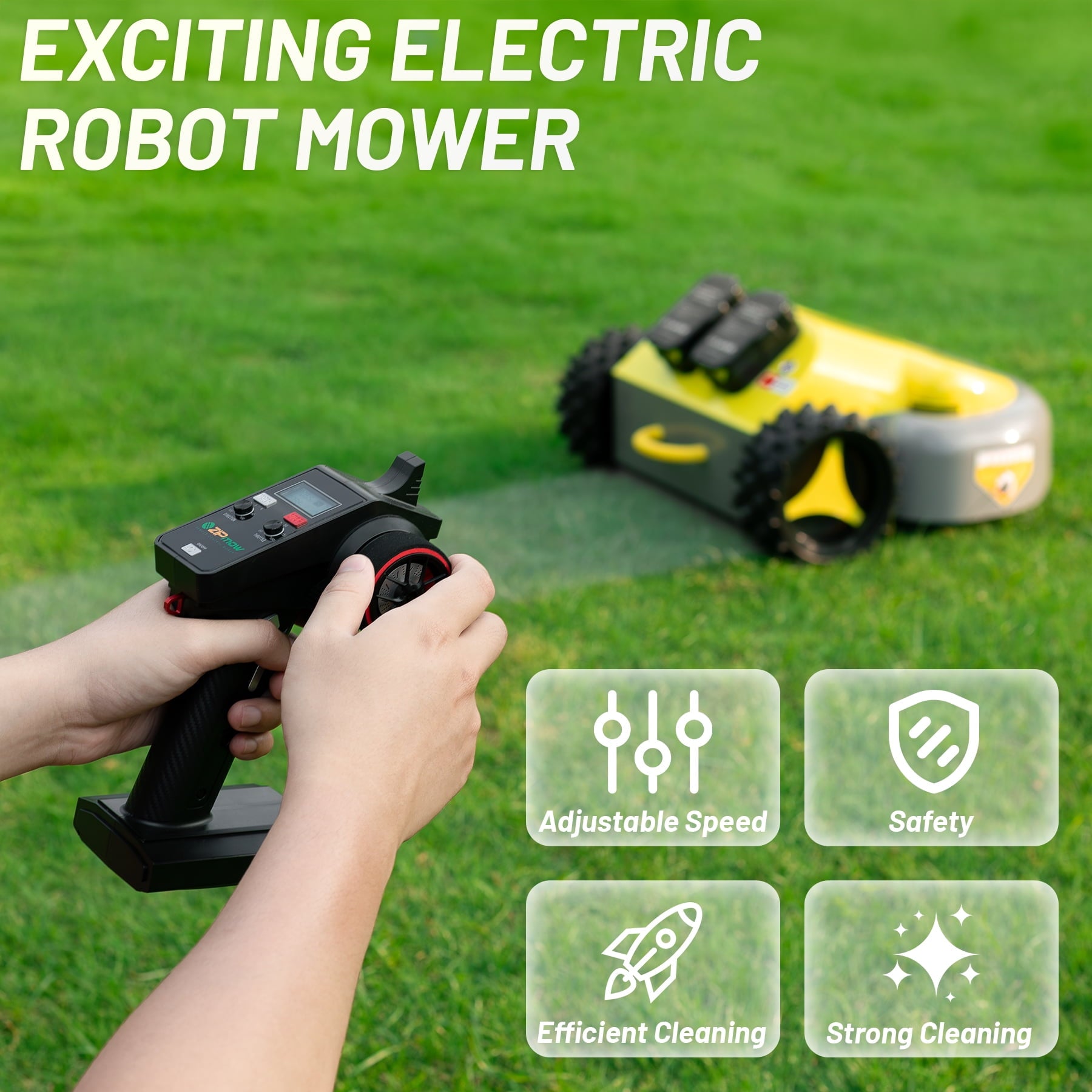 Remote Control Lawn Mower ZIPmow A106-RC - Self-Propelled Cordless, 45 Degree Slope, 2-3 Inch Cut, 60Min Dual 3Ah Batteries