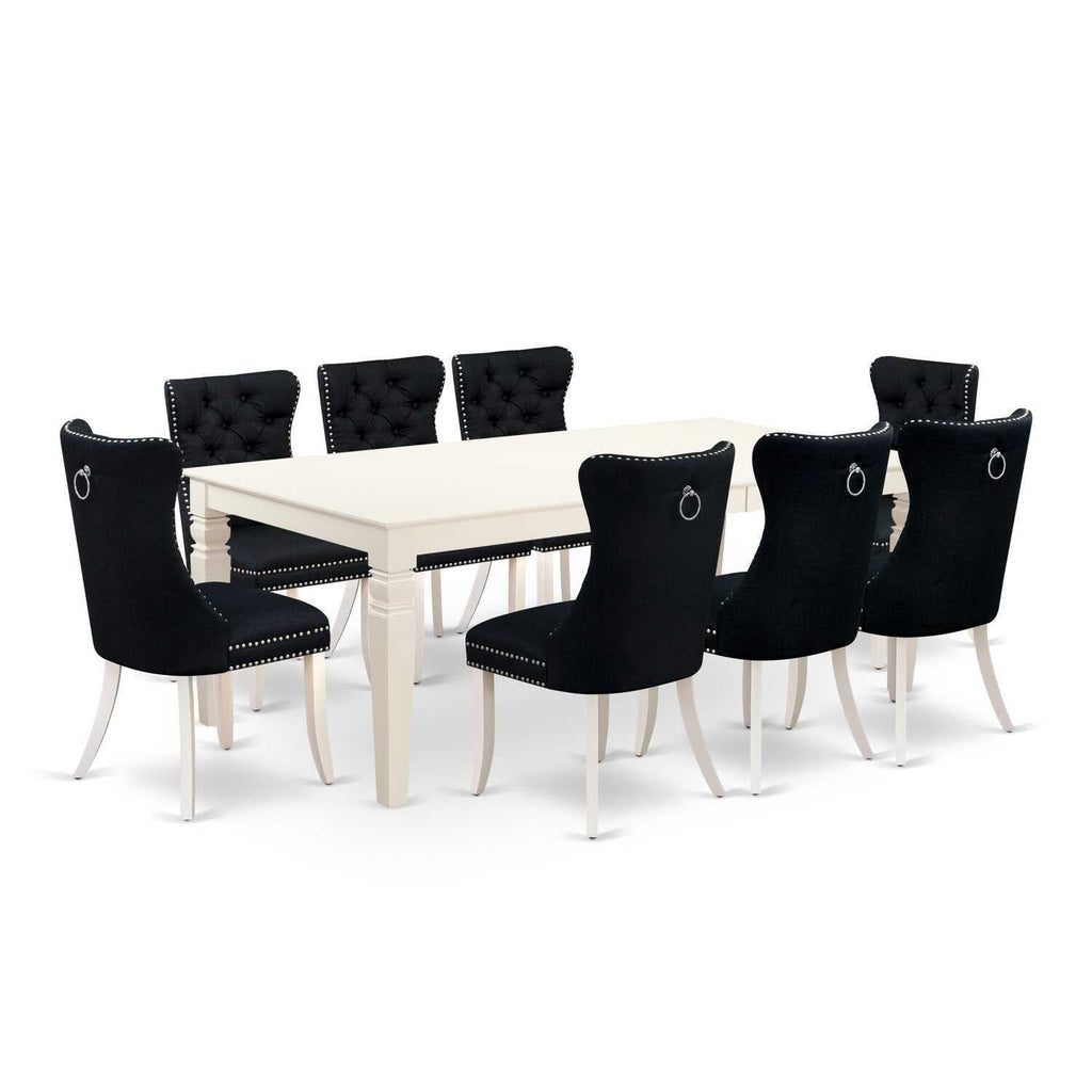 9 Piece Dinette Set - Linen White Table & Chairs - Modern Kitchen Dining Room Set