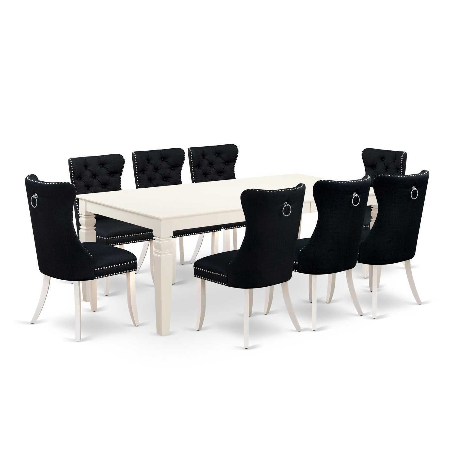 9 Piece Dinette Set - Linen White Table & Chairs - Modern Kitchen Dining Room Set