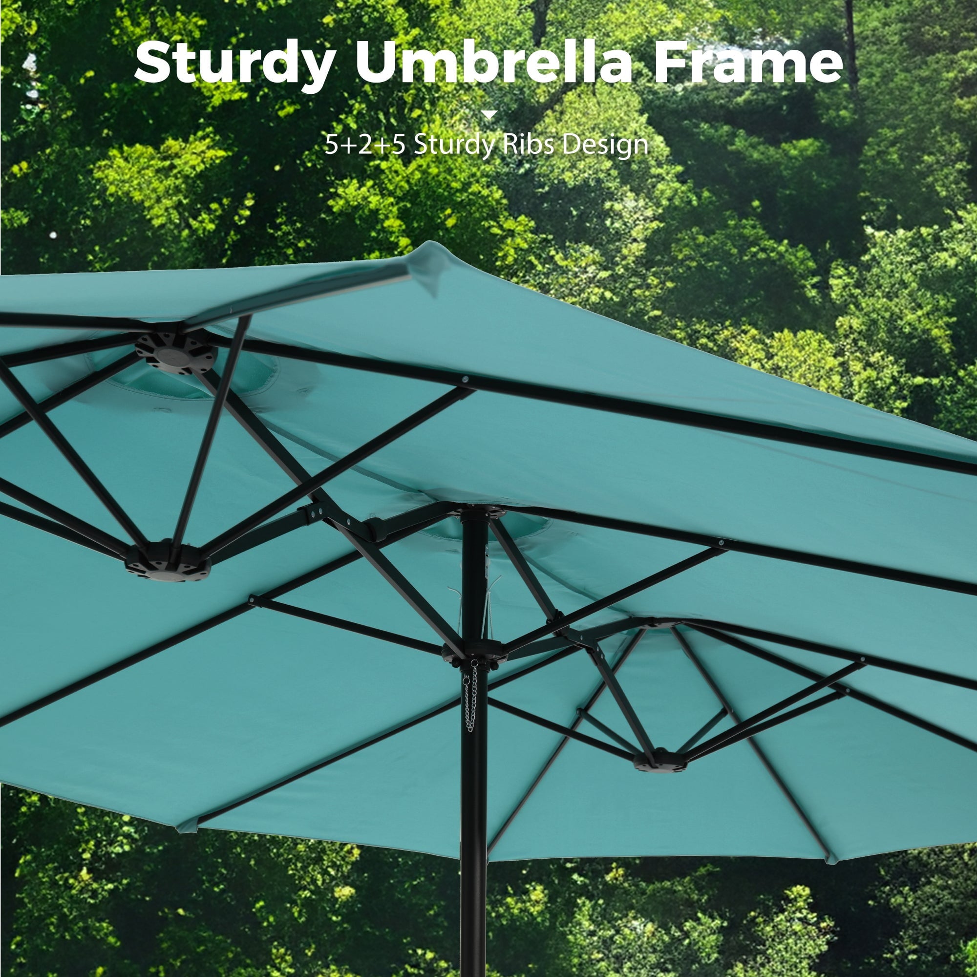 Alpha Joy 15ft Outdoor Patio Umbrella Extra-Large Double-Sided Garden Umbrella with Crank Handle and Base - Smoky Gray
