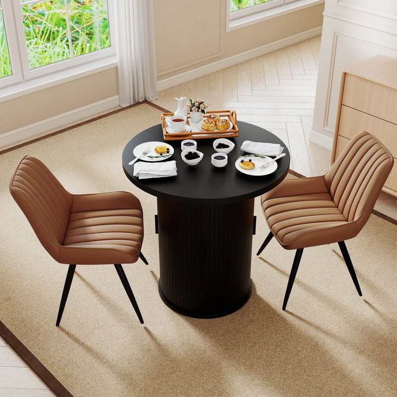 Hawsaiy 3-Piece Dining Table Set for 2, 31.5 Round Dining Table Set with 2 Upholstered Dining Chairs, Modern Farmhouse Table Set for Dining Room (Black+Black)
