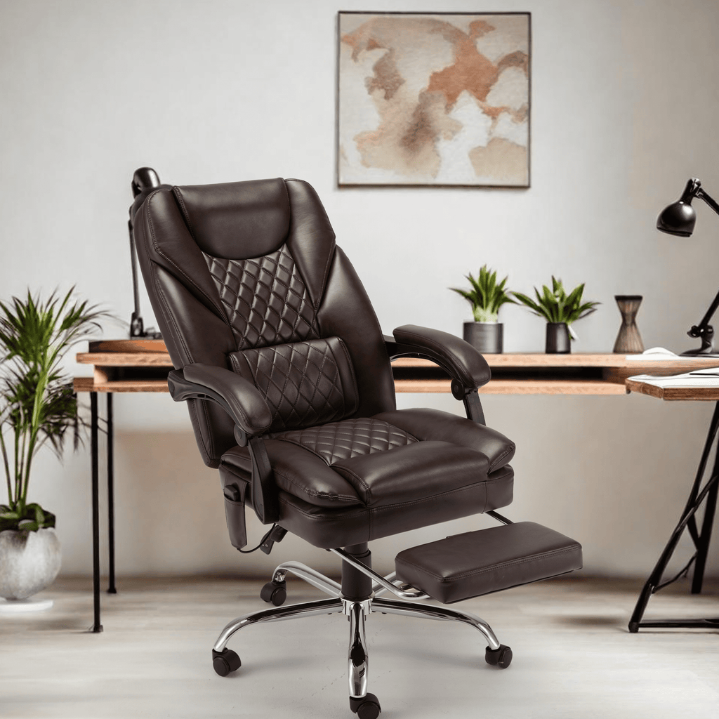 HOMREST Ergonomic Office Chair with 6-Point Massage & Heating, Adjustable Executive Desk Chair with Retractable Footrest, PU Leather Home Office Desk Chair for Home & Office (Black)