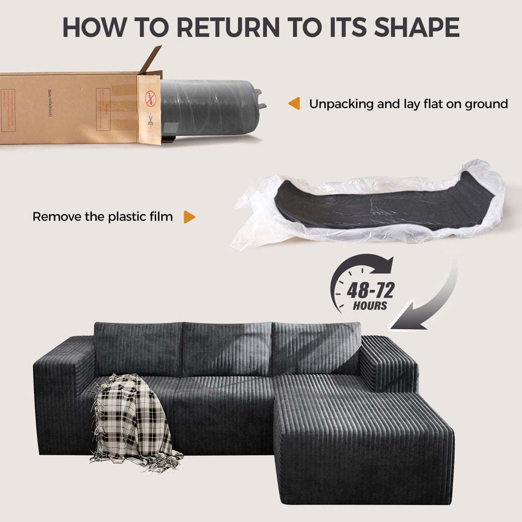 YVDNHP Modular Cloud Sofa - No Assembly Required, 107.8 Oversized L-Shaped Sectional with Chaise, Flannel Fabric Deep Seating Couch for Living Room