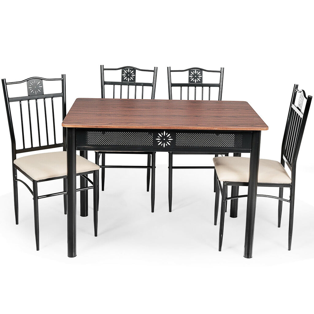 Costway 5PCS Dining Set Metal Table & 4 Chairs Kitchen Breakfast Furniture Black