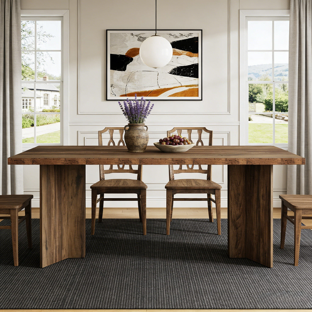 Fnova 63 Rectangular Modern Dining Table, Wooden Modern Kitchen Table for 6 People for Dining Room, Warm Brown (Chairs Not Included)
