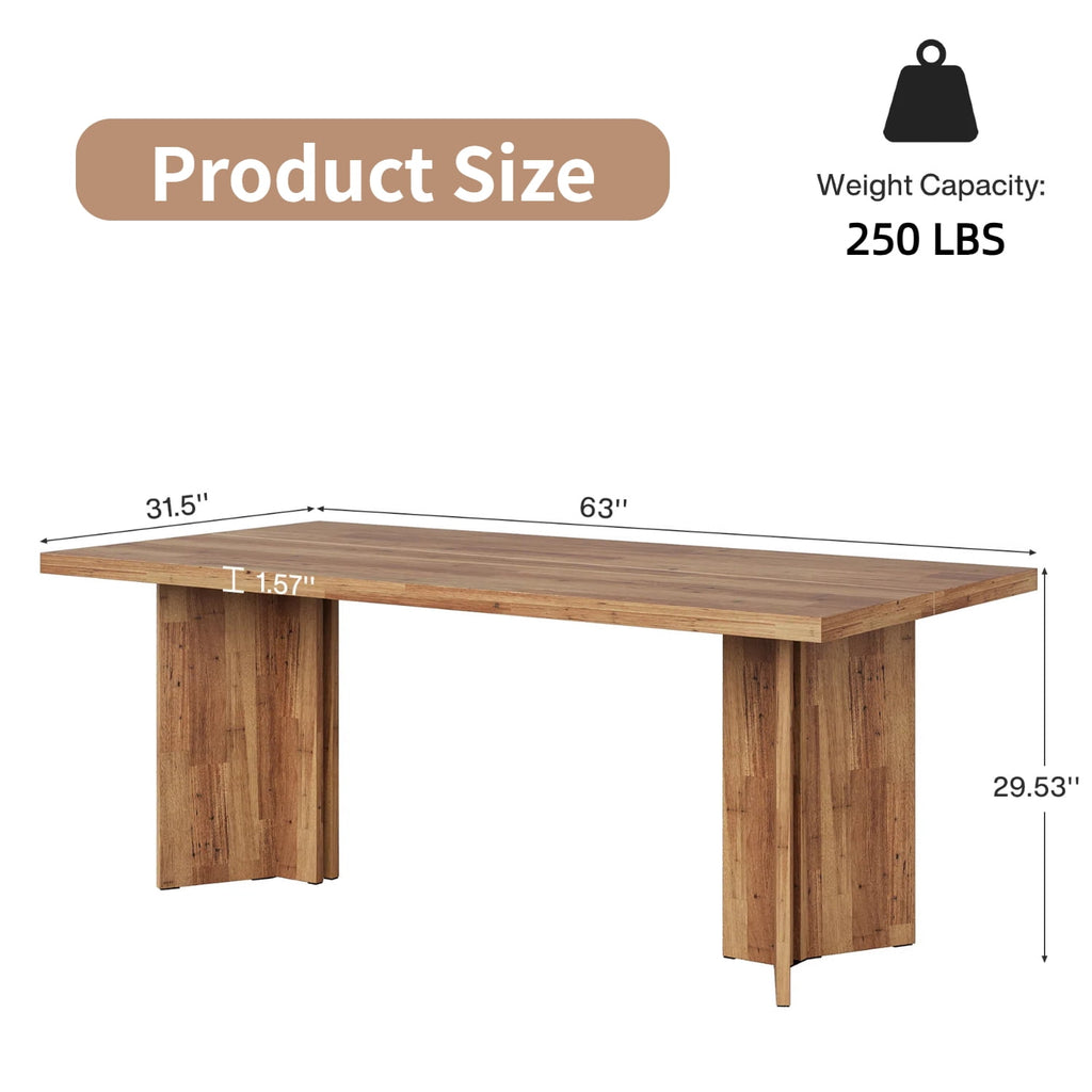 Fnova 63 Rectangular Modern Dining Table, Wooden Modern Kitchen Table for 6 People for Dining Room, Warm Brown (Chairs Not Included)