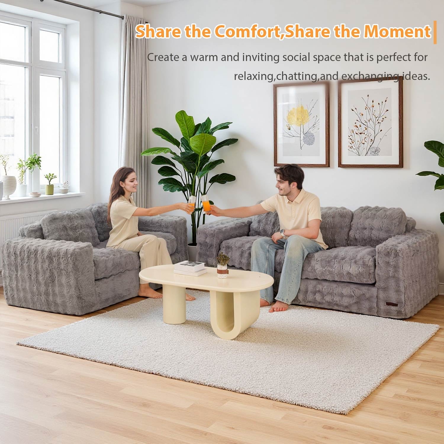 GOODONE Bean Bag Chair Sofa,Giant Loveseat Bubbled Boneless Couch,Modern Soft Comfy Plush Lazy Sofa for Living Room and Apartments,No Assembly Required,Beige