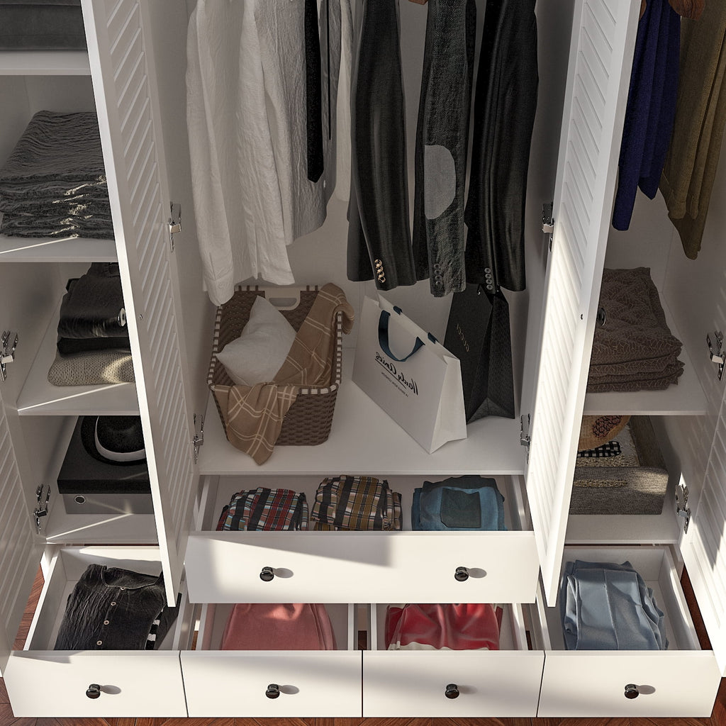 OxyLife 2 Door Wardrobe Armoire, White Closet Storage Organizer with Drawers and Shelves