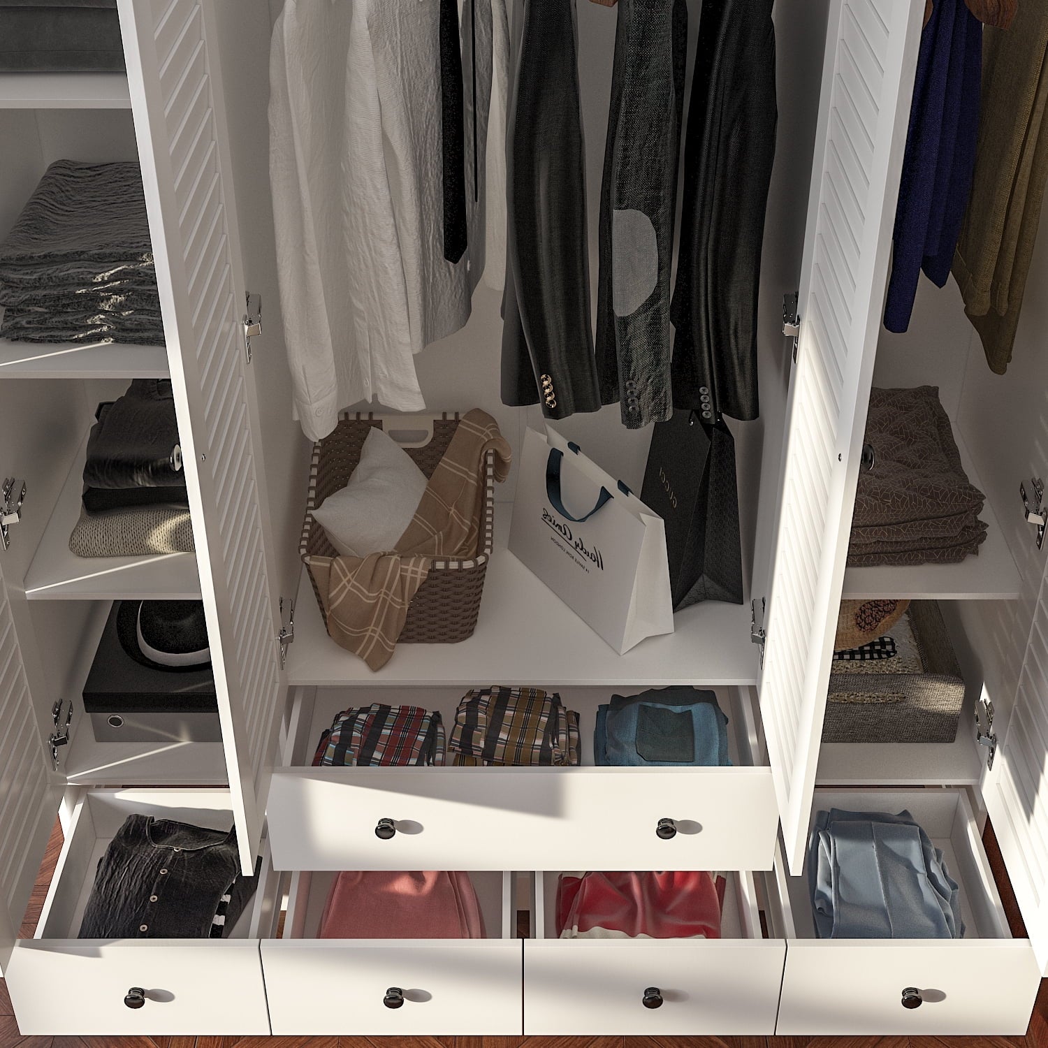 OxyLife 2 Door Wardrobe Armoire, White Closet Storage Organizer with Drawers and Shelves
