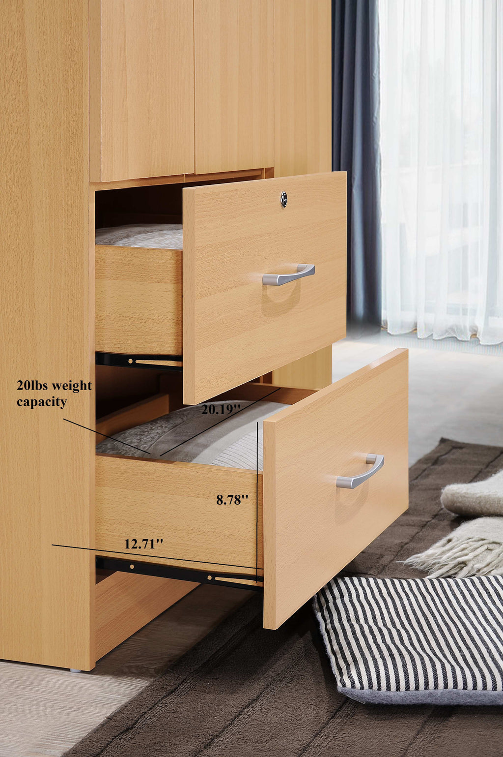 Hodedah 3 Door Bedroom Armoire with Drawers, White Finish