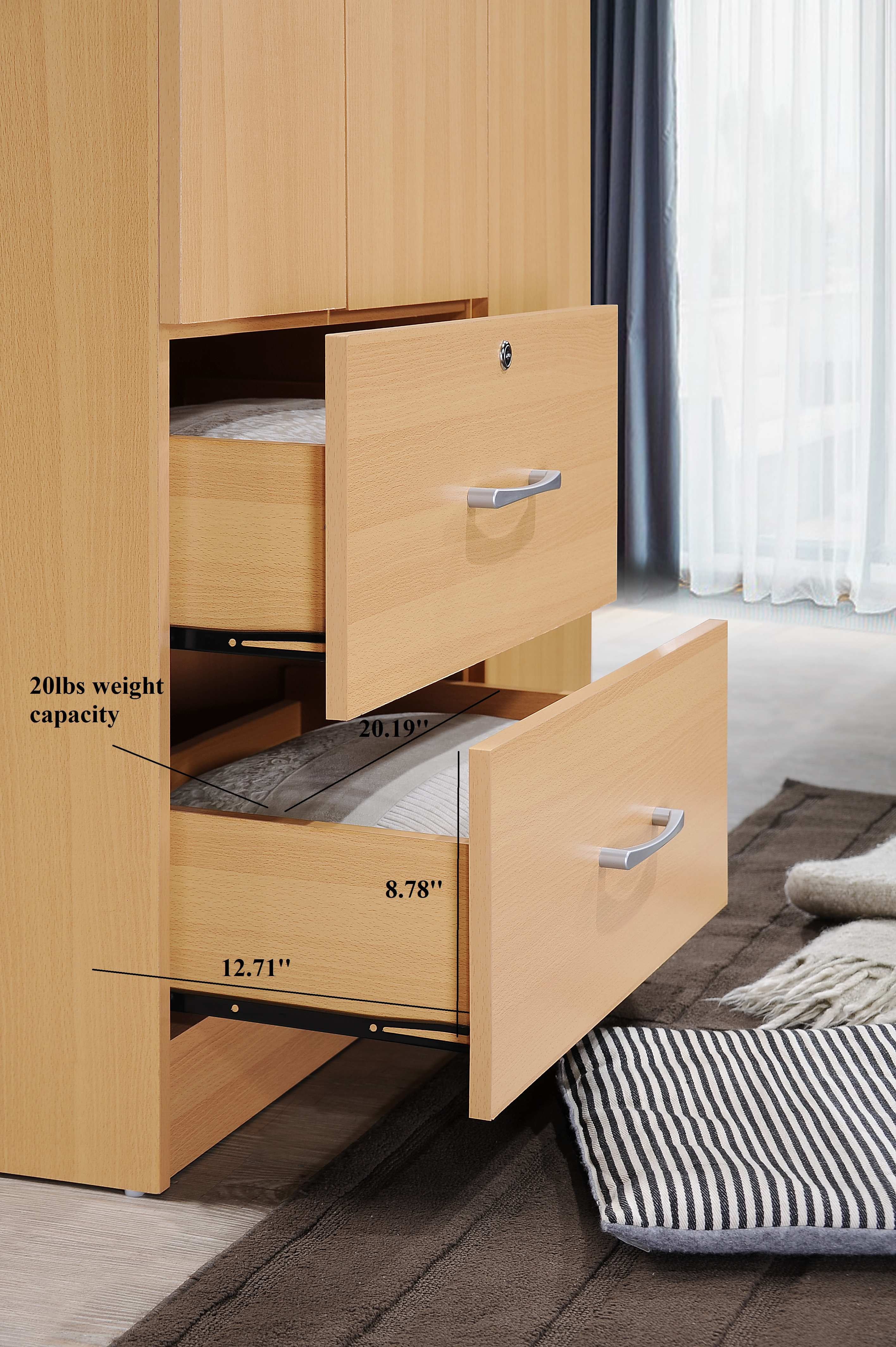 Hodedah 3 Door Bedroom Armoire with Drawers, White Finish