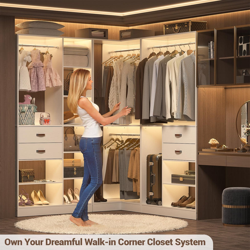 Homieasy 32'' W Corner Closet System with Hanging Rod, White