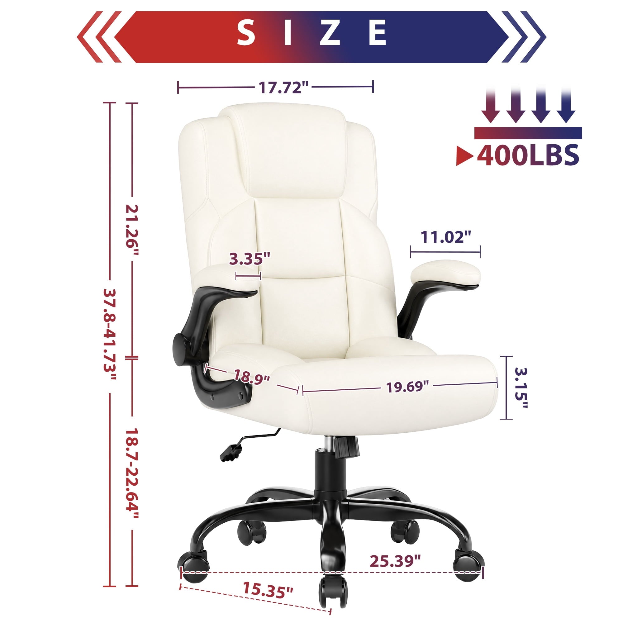 JONPONY Leather Office Chair, Big and Tall Office Chair 400LBS Wide Seat Ergonomic Computer Desk Chair High Back Executive Leather Chair Adjustable Task Chair Lumbar Back with 1-Year Warranty, Black