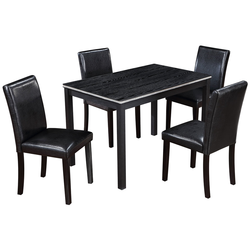 UHOMEPRO 5 Piece Dining Table Set, Modern Dining Table Sets with Rectangular Table and 4 Fabric Upholstered Chairs, Dining Set for Kitchen and Dining Room, White