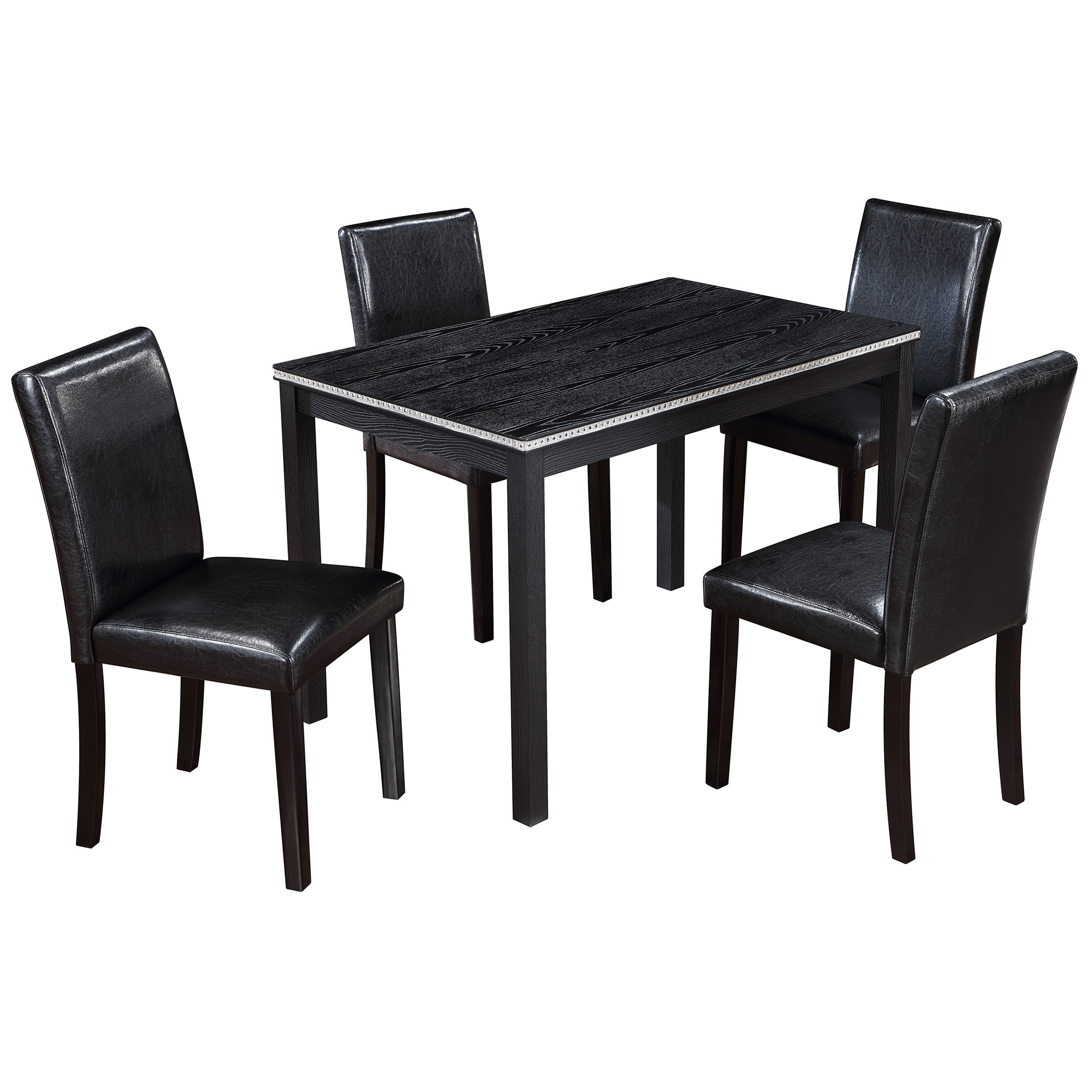 UHOMEPRO 5 Piece Dining Table Set, Modern Dining Table Sets with Rectangular Table and 4 Fabric Upholstered Chairs, Dining Set for Kitchen and Dining Room, White