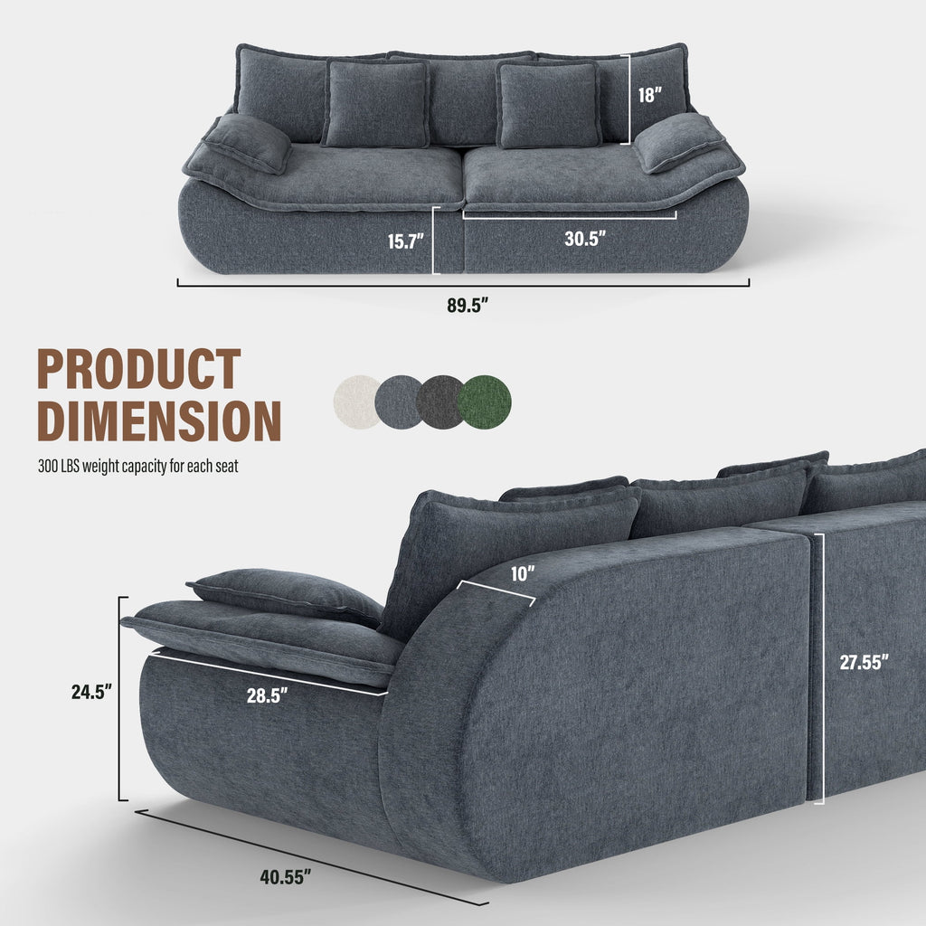 2-Seater Modular Sectional Sofa, Comfy Loveseat with Throw, Deep Seat Memory Foam Small Couches for Small Space, Living Room Apartment, Dark Grey