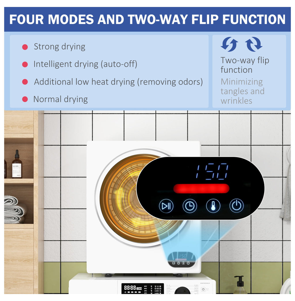 Portable Clothes Dryer 1.5 cu ft, Compact Laundry Dryer for Apartments, 850W Electric Dryer with Intelligent Drying, White