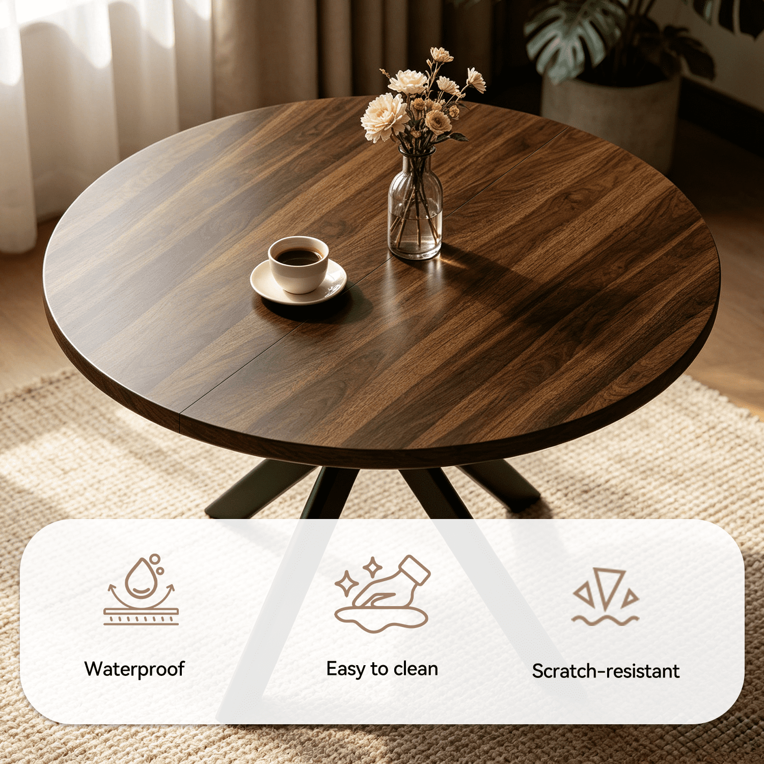 43.5 Round Dining Table for 4, Space Saving Kitchen Table with Metal Legs, Mid Century Modern Dining Table for Dining Living Room Apartment Small Space