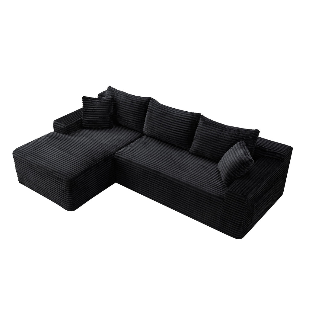 LLappuil 108 Sectional Sofa, Modular Sectional Couch with Left Chaise, Deep Seat Corduroy Cloud Sofa for Living Room Black