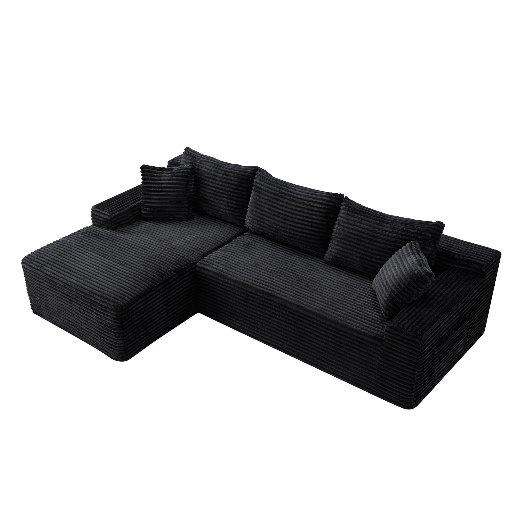 LLappuil 108 Sectional Sofa, Modular Sectional Couch with Left Chaise, Deep Seat Corduroy Cloud Sofa for Living Room Black