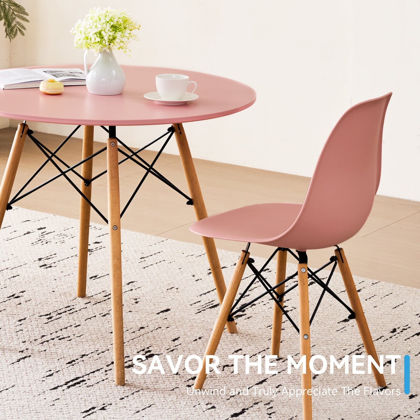 5-Piece 35.5'' Round Dining Table Set for 4, Kitchen Table Chair Set of 4, Mid-Century Modern Dinette Dining Room Table Set Dinner Table for 4 W/Solid Wood Legs, White