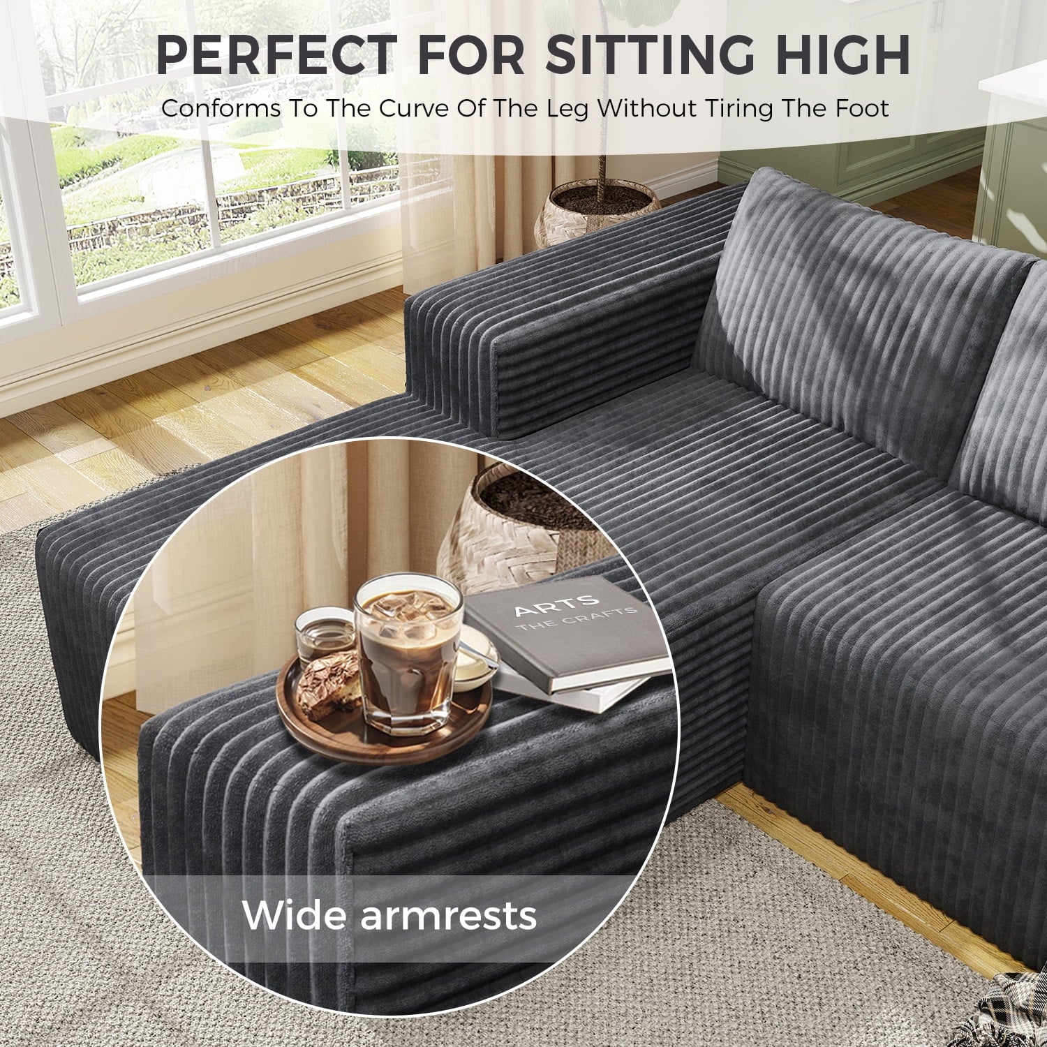 YVDNHP Modular Cloud Sofa - No Assembly Required, 107.8 Oversized L-Shaped Sectional with Chaise, Flannel Fabric Deep Seating Couch for Living Room