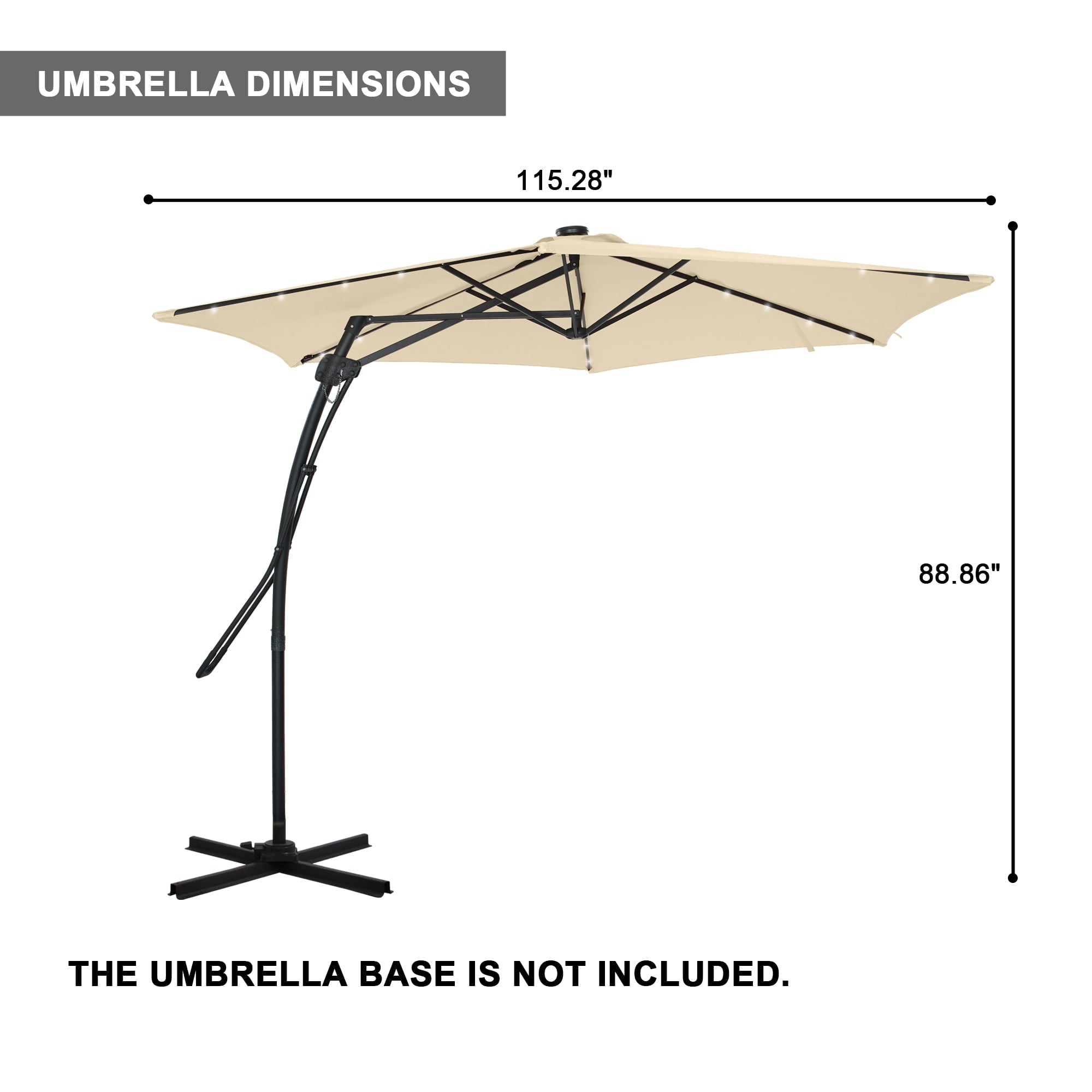Mondawe 10ft Heavy Duty Solar Patio Umbrella with Base Included, 360° Rotation, 24 LED Lights, Outdoor Hanging Offset Cantilever Market Sun Shade Umbrella, Beige