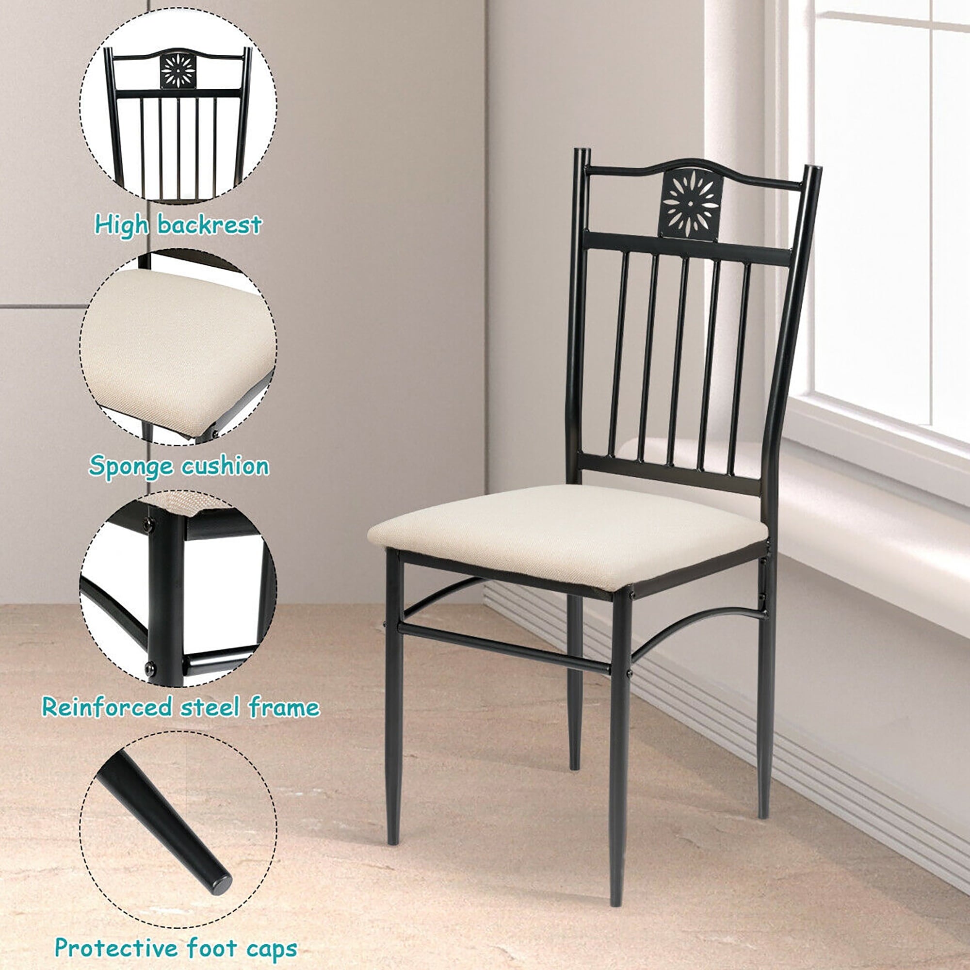 Costway 5PCS Dining Set Metal Table & 4 Chairs Kitchen Breakfast Furniture Black