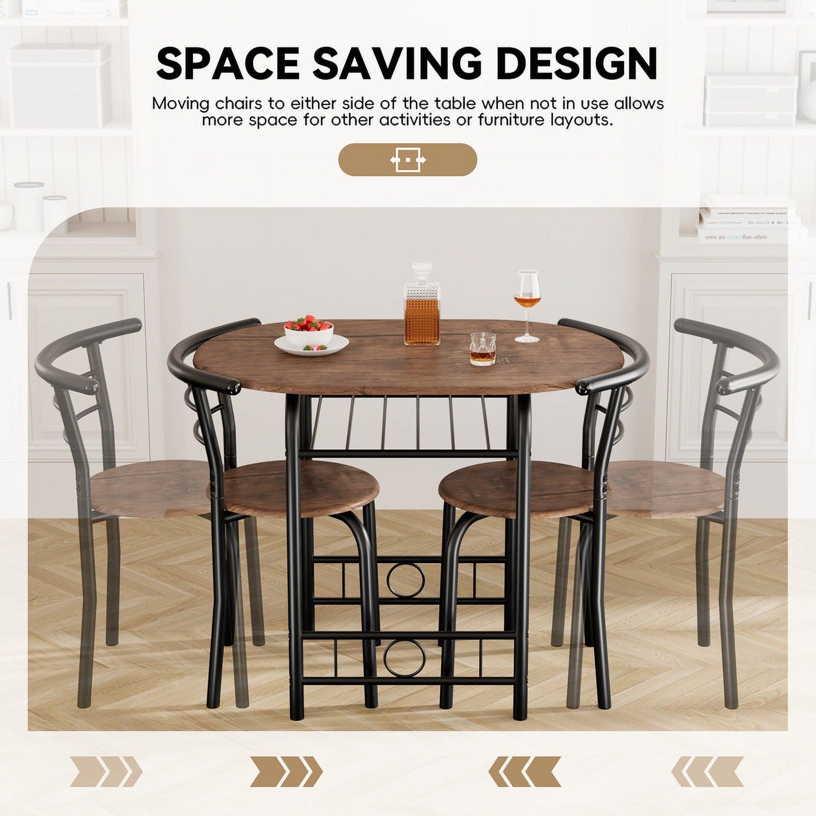 Homall 3 Piece Wood and Metal Dining Table Set, Small Dining Table for 2, Modern Dining Set for Living Room, Dining Room, Kitchen, Black