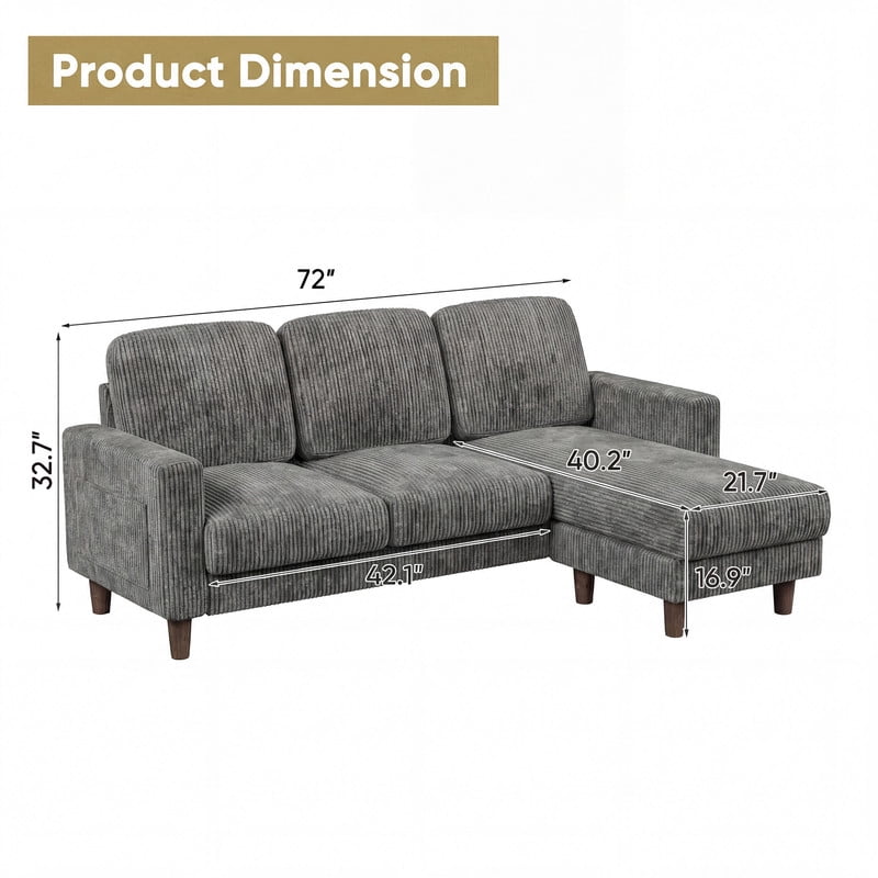 Homall Cloud Modular Sectional Sofa 3 Seat L-Shaped Cloud Oversized Sofa Couch for Living Room, Apartment and Small Space,Dark Gray