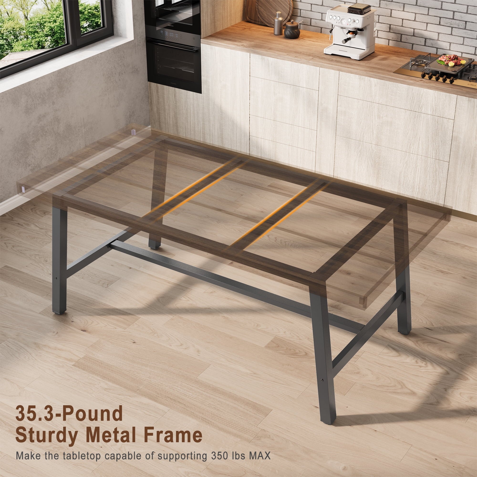 70.87 Inch Long Large Rectangle Dining Table for 6-8 People, Modern Kitchen Dining Room Table with Rustic Wooden Tabletop & Strong Metal frame(Only Gray Walnut Table)