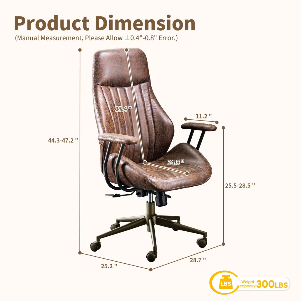 Toject Ergonomic Office Chair, High Back Big Comfy Home Office Chair with Lumbar Support, Mid-Century Modern Computer Executive Office Chair, Brown