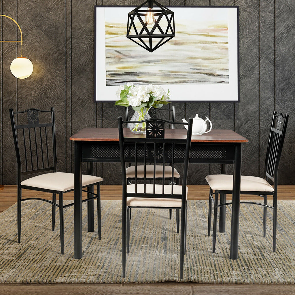 Costway 5PCS Dining Set Metal Table & 4 Chairs Kitchen Breakfast Furniture Black