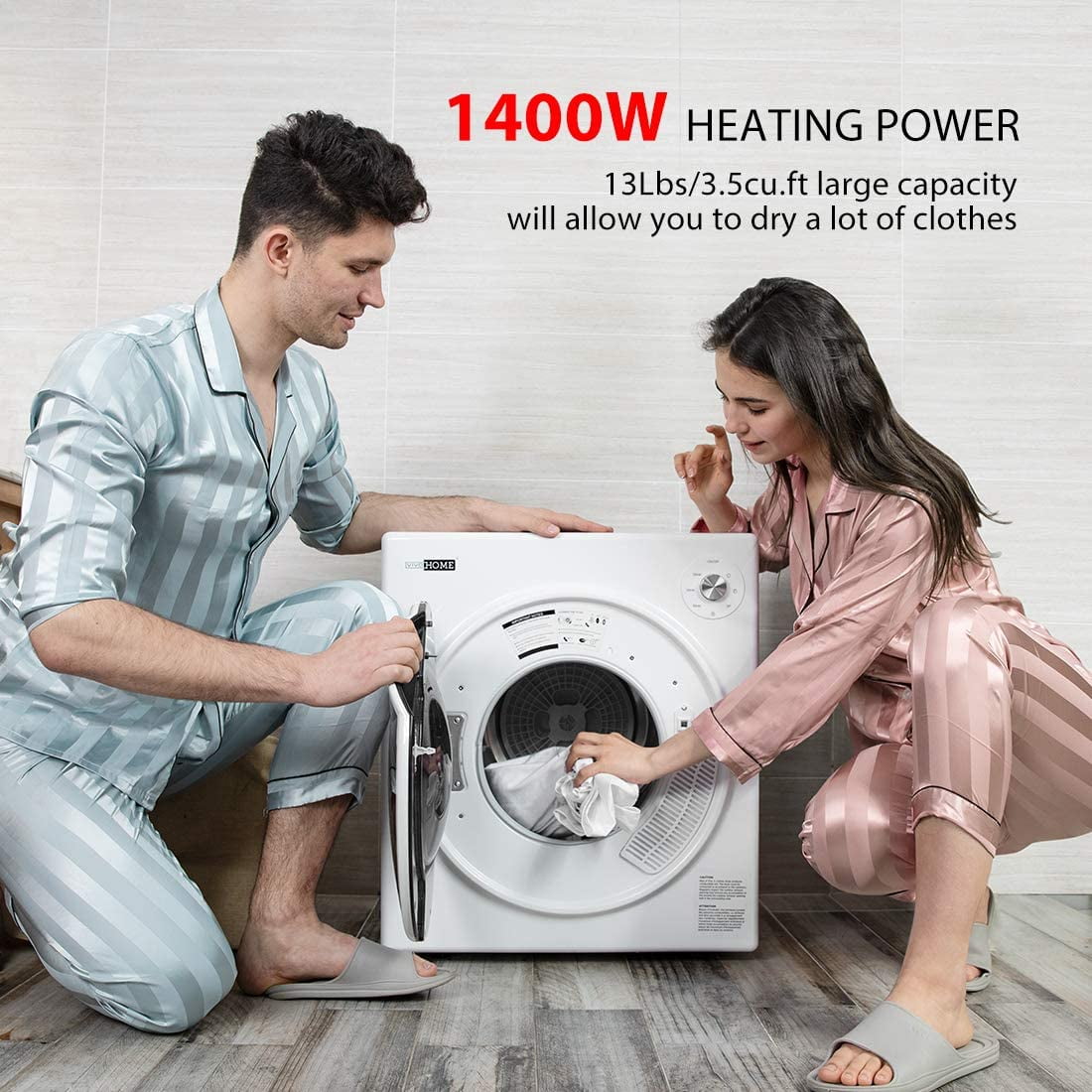 VIVOHOME 1500W Portable Clothes Dryer Machine, 3.5 cu.ft 13Lbs Load, Front Load with Stainless Steel Drum, Adjustable Exhaust Vent