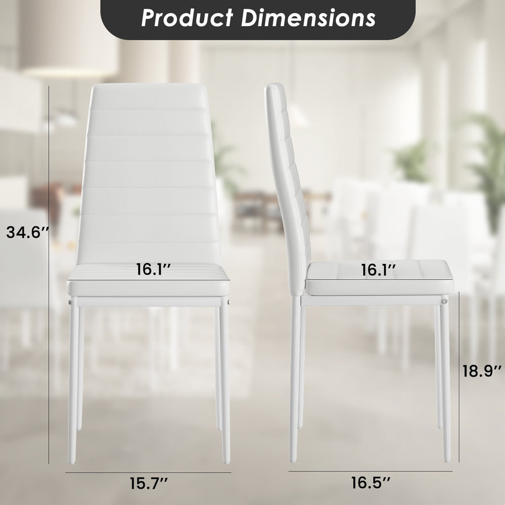Farini White Dining Chairs Set of 4 for Kitchen Room,PU Leather Kitchen Side Chairs with Metal Frame