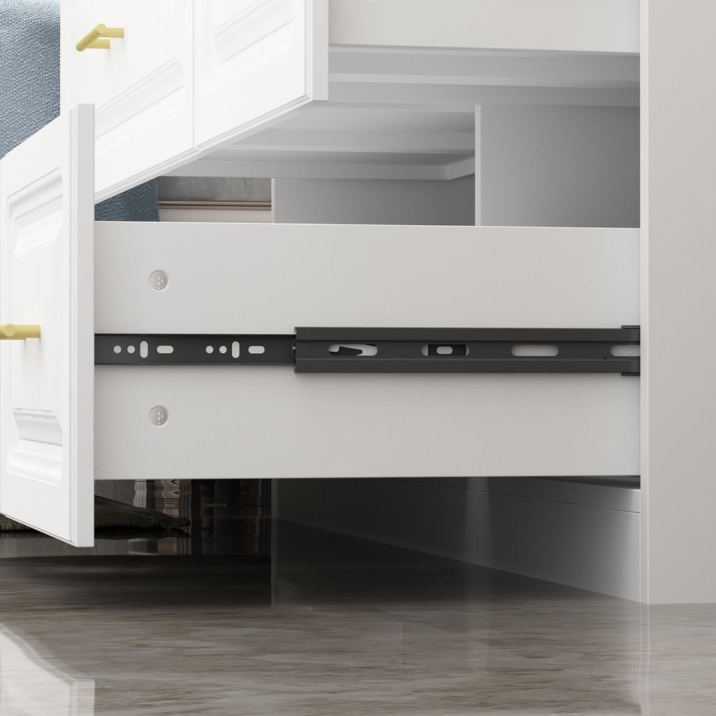 WIAWG 4 Door Wardrobe Closet with 4 Drawers & Shelves, Armoire Wardrobe Closet with Hanging Rod, for Bedroom White and Gold