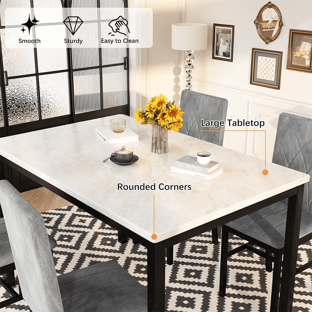 LinkRomat 5-Piece Faux Marble Dining Table Set for 4, Modern Kitchen Table with Chairs, Dinette Dining Room Furniture Set for Compact Space Saving