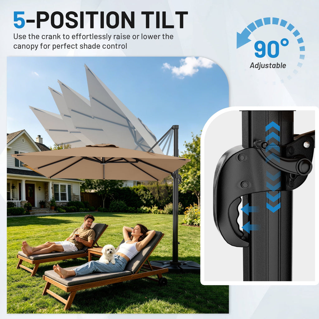 Easthome 10 × 10FT Square Cantilever Patio Umbrella, 360° Rotating Offset Umbrella with Crank, 8 ribs, Outdoor Hanging Roman Umbrella for Garden Deck Backyard, Red