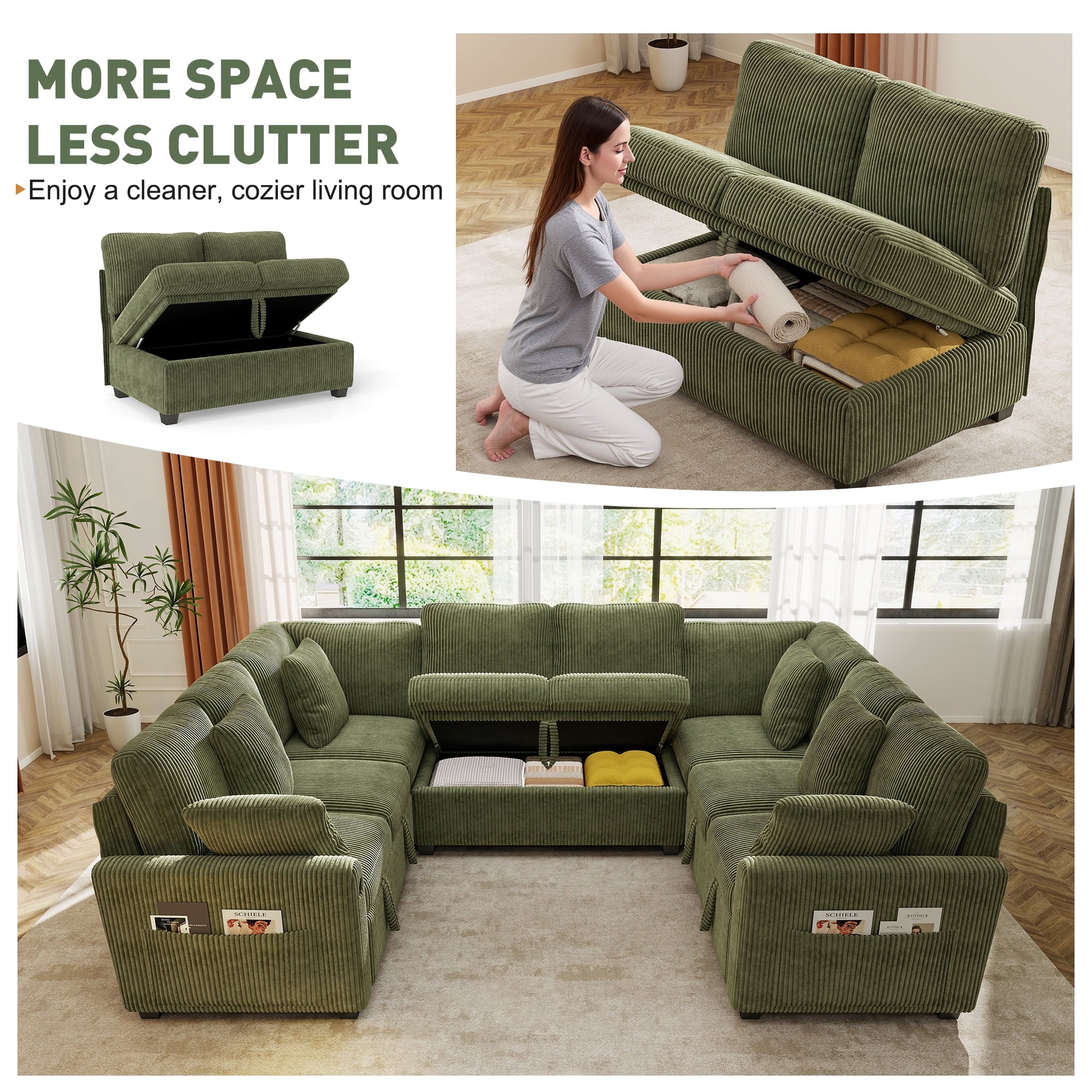 BedLuxury 83 Sectional Sleeper Sofa With Pull Out Bed, Storage Seat & USB Charging, L Shape Modern Couch for Living Room, Corduroy Gray