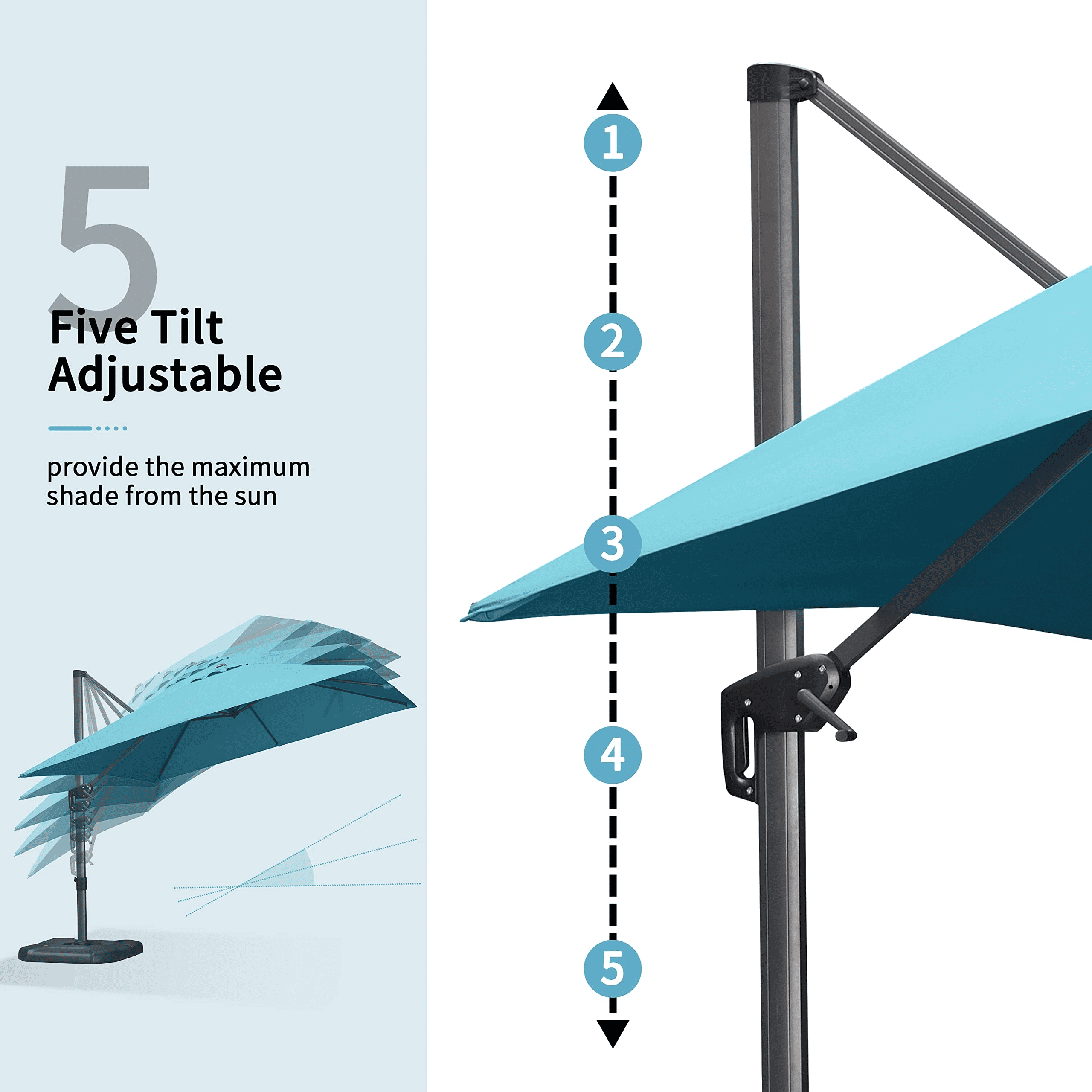 PURPLE LEAF 9x11.5 Ft Cantilever Umbrella Rectangle Outdoor Patio Umbrella Large Offset Hanging Umbrella Aluminum Umbrella with 360°Rotation Adjustable Garden Pool Umbrella,Turquoise Blue