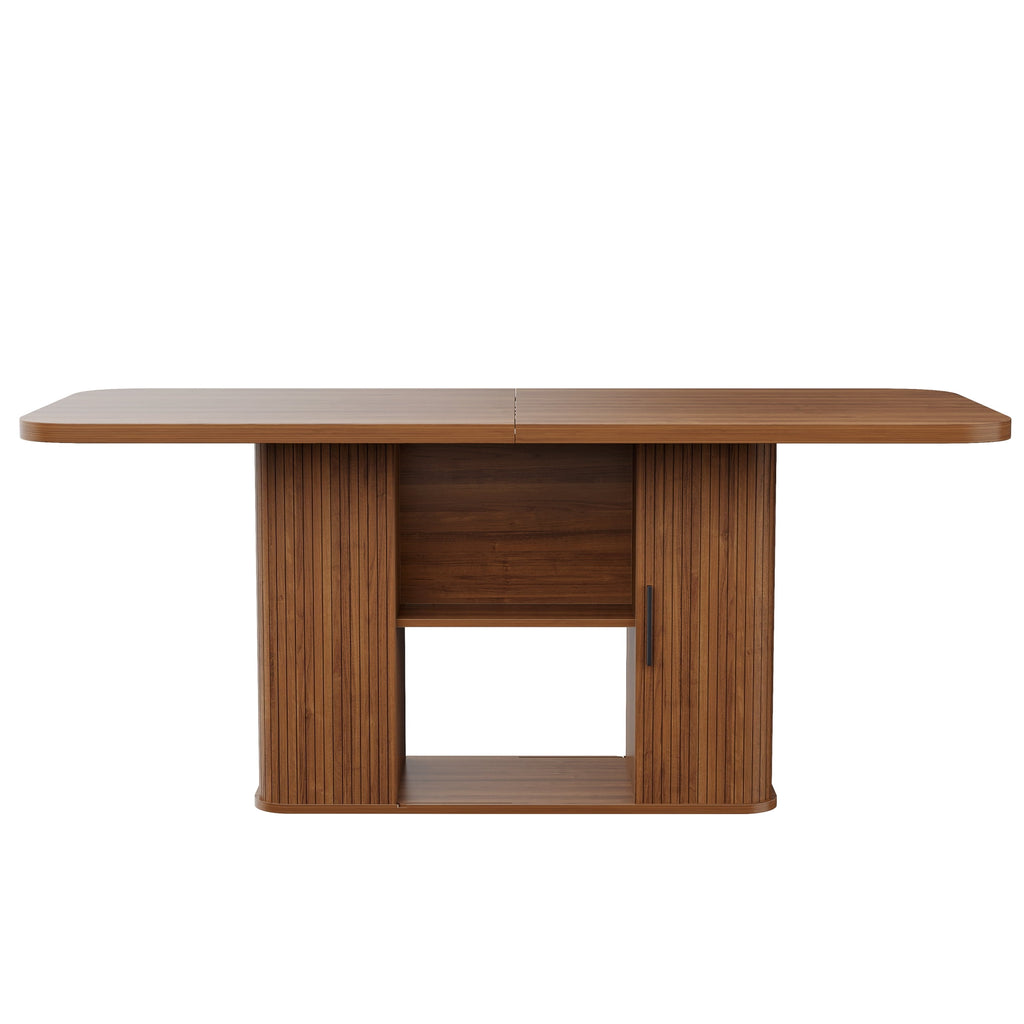 SUNCOZE 70in Dining Table for 4-8, Dining Leisure Table with Storage Shelves, 1.38 Thick Top, Scratch-Resistant, Natural Wood Finish, Multi-Use for Dining Room Kitchen Office, Wood Finish