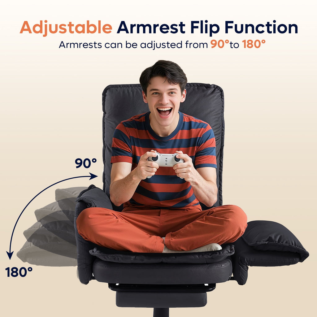 Bestier Big and Tall Executive Office Chair with Flip-up Arms for Adult, Wide Seat Ergonomic Computer Desk Chair,High Back Velvet Comfy Cross-Legged Office Chair with Footrest and Side Pockets, Black