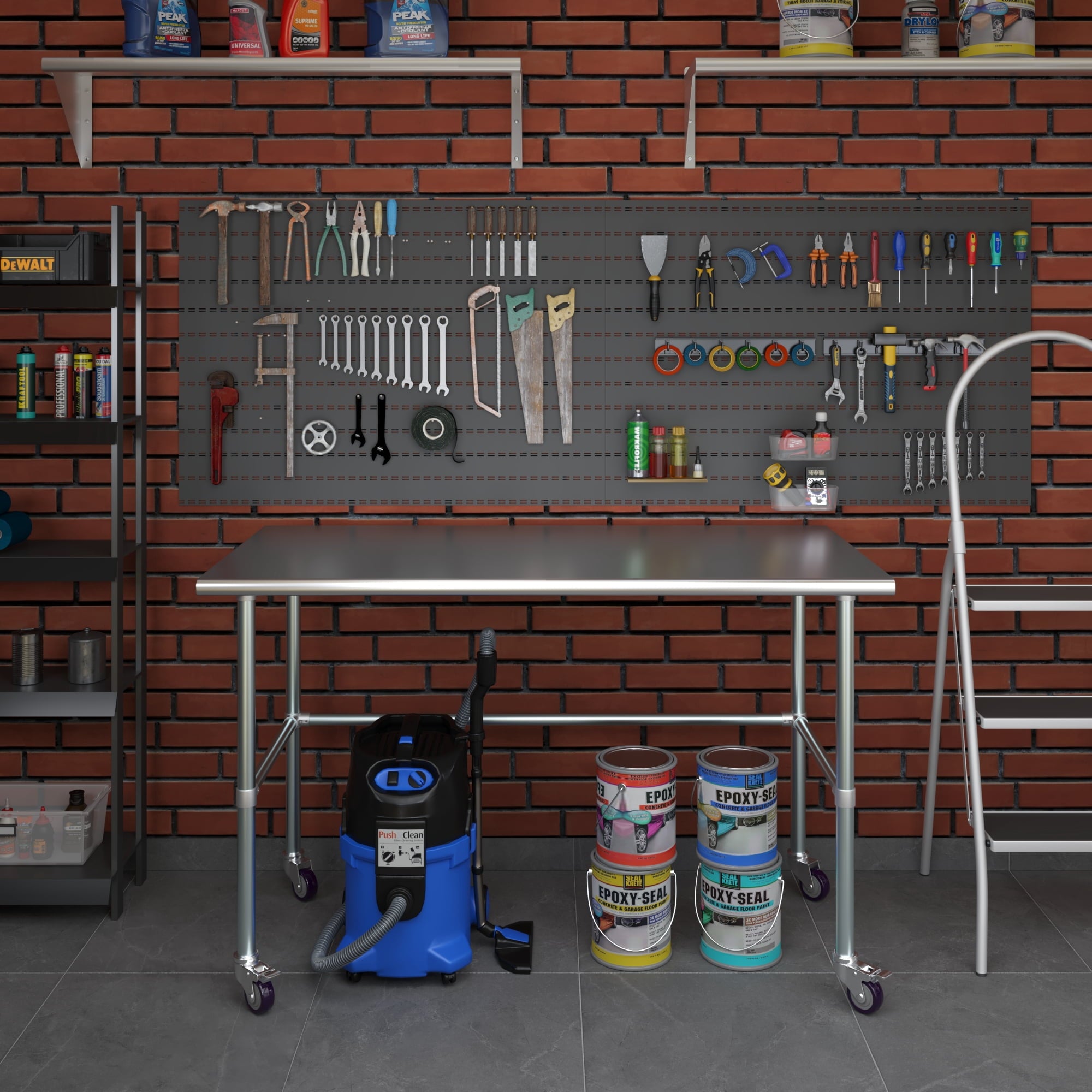 AmGood 36 Long x 30 Deep Stainless-Steel Work Table with Open Base and Wheels, Mobile Metal Table