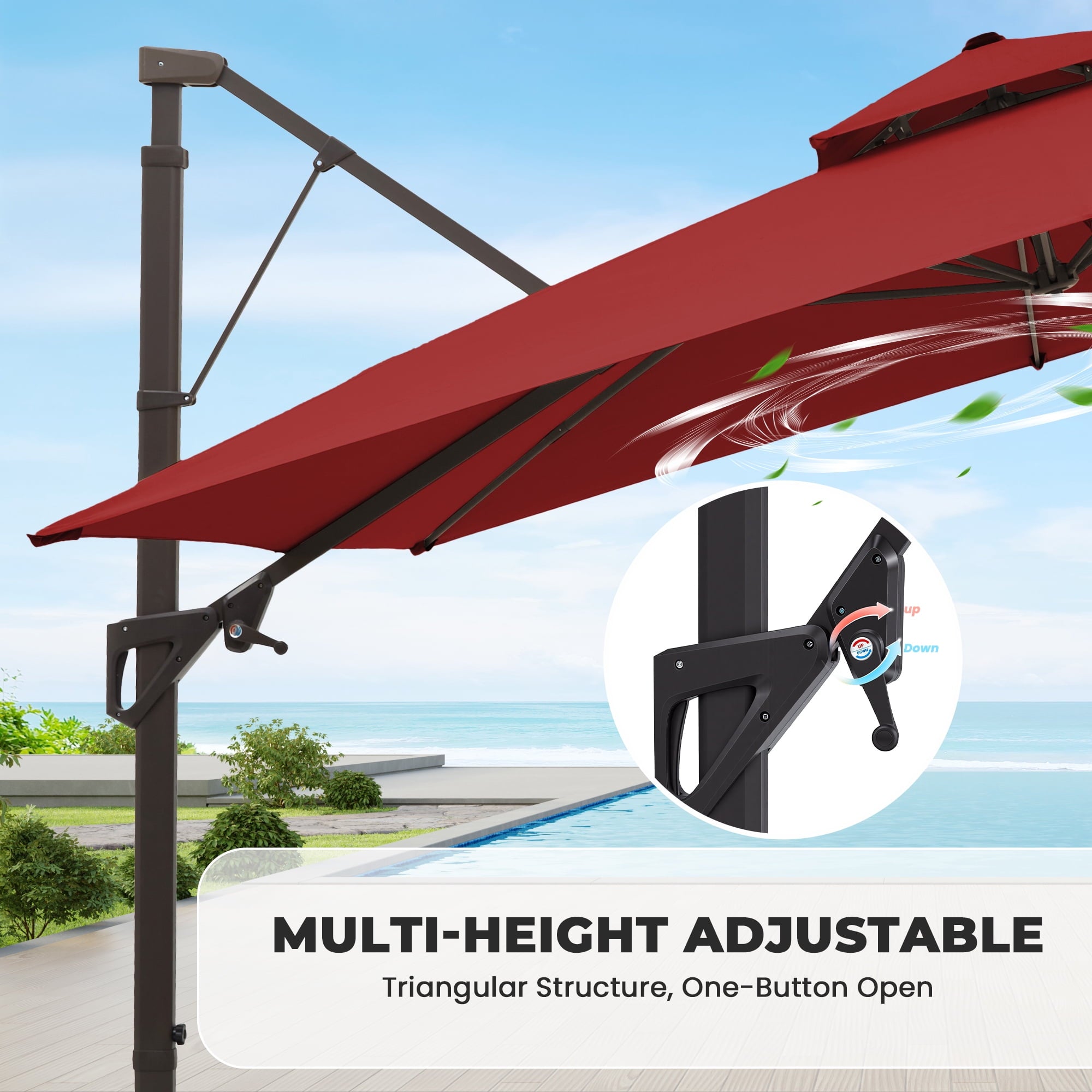 FUNDAZE 10x10ft Cantilever Patio Umbrella with Cross Base & Cover, Waterproof UV Resistant for Garden Poolside Cafe & Deck, Beige