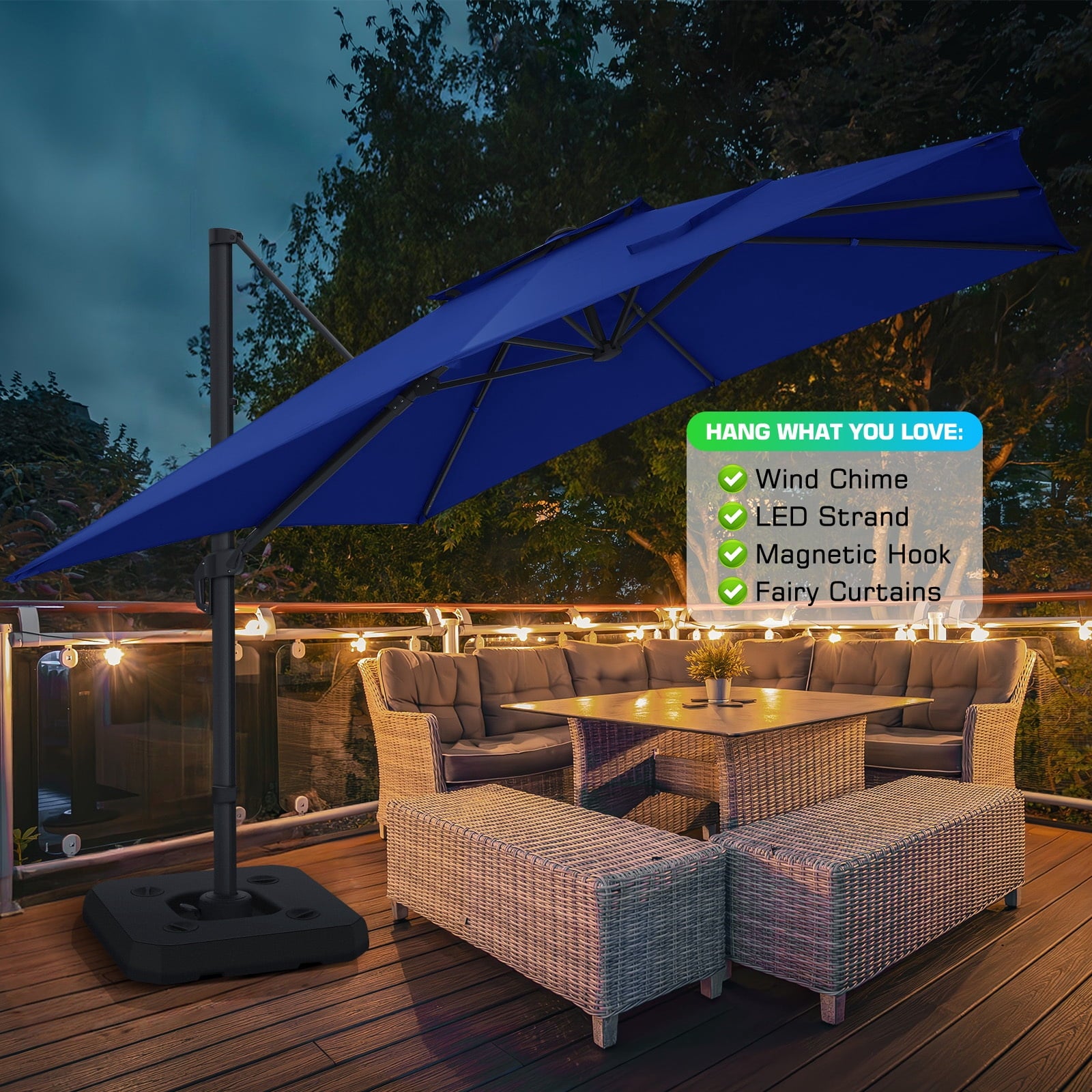 COBIZI 10x10 Offset Hanging Market Patio Umbrella with Easy Tilt Adjustment, Double Roof Cantilever Umbrella Aluminum Umbrella with 360-degree Rotation for Garden Deck Pool Patio, Gray