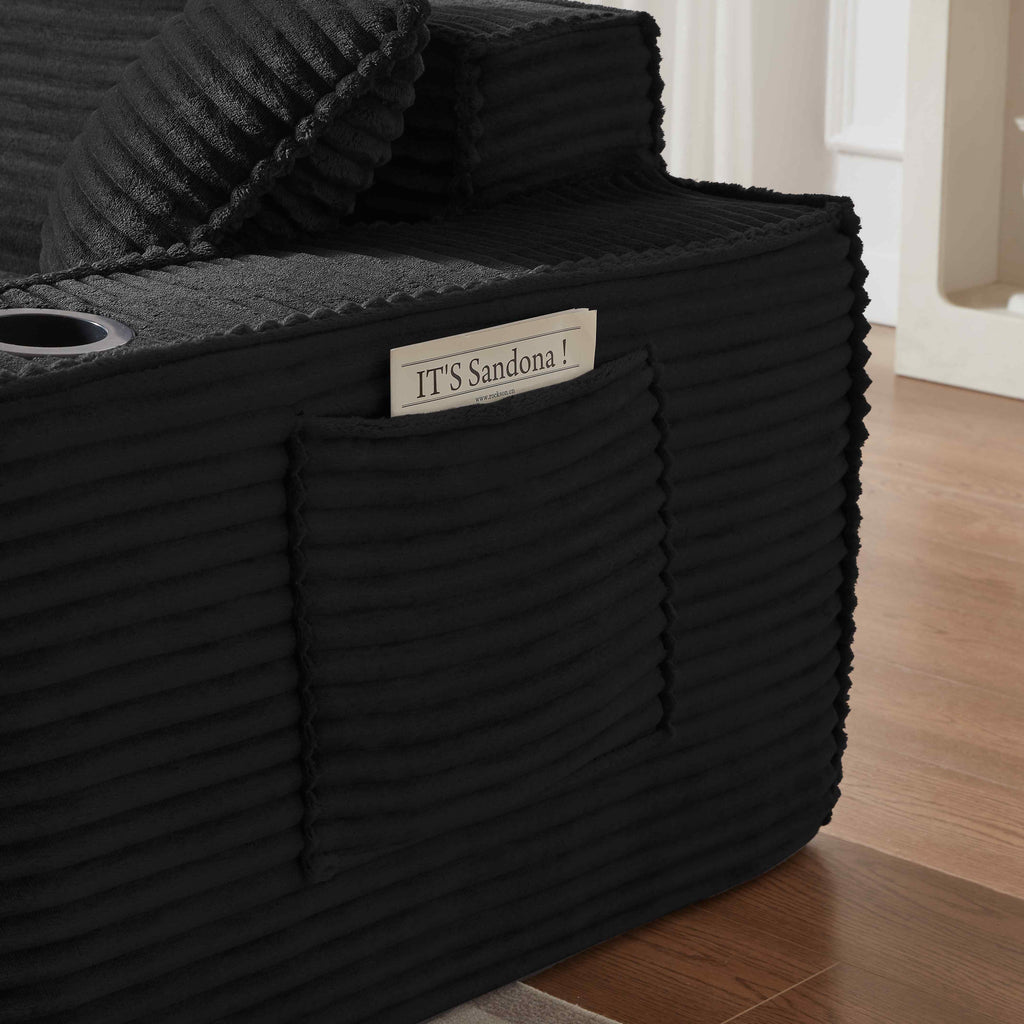 FFH 80.7 Corduroy Sofa, 3 Seater Boneless Cloud Couch for Small Living Rooms, Apartments and Offices, Black